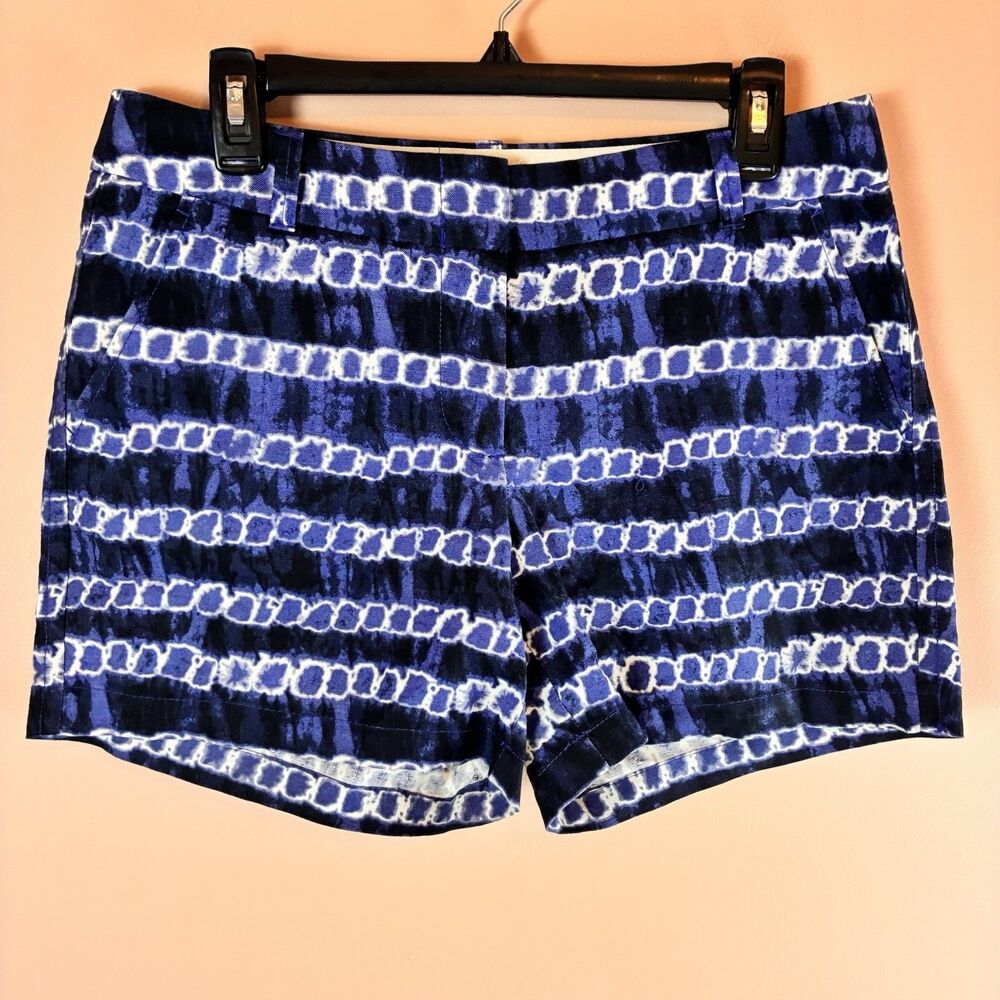 J Crew Blue Chain Design Women’s Linen Blend Shorts Size 8